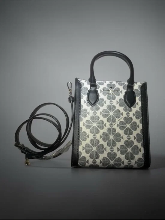 Kate Spade Mini Tote Bag Black & White Floral Canvas Crossbody - Picture 6 of 6